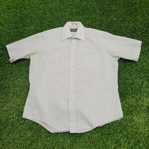 Vintage 70s Challenger Textured Polyester Stripes Button Shirt Large Light Blue